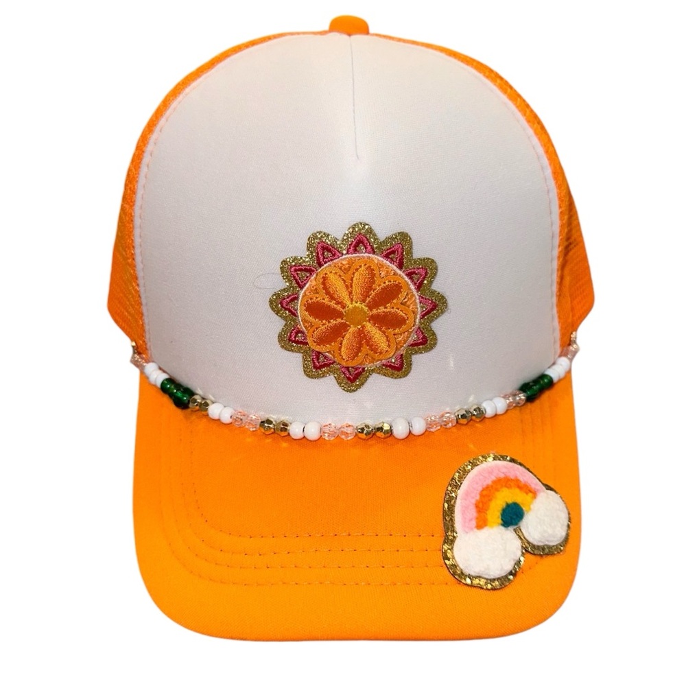 Trucker Hat with Hat Chain Orange/White Women’s Adjustable Custom NWOT